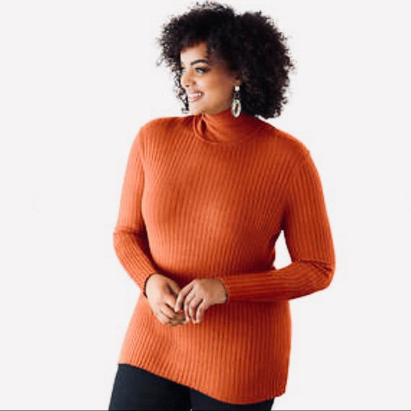 Ashley Stewart Coral Ribbed Turtleneck 